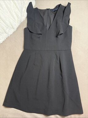 French Connection Black Ruffle-Shoulder V-Neck Mini Dress